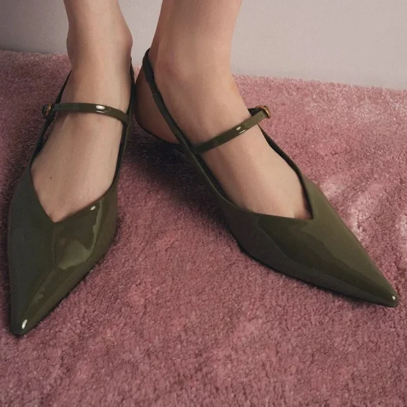 NEW! Zara Olive Green Slingback Heels Size 41 - Picture 5 of 8